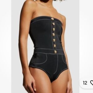 OYE One Piece Swim Lavinia Strapless Gold Buttons in Black